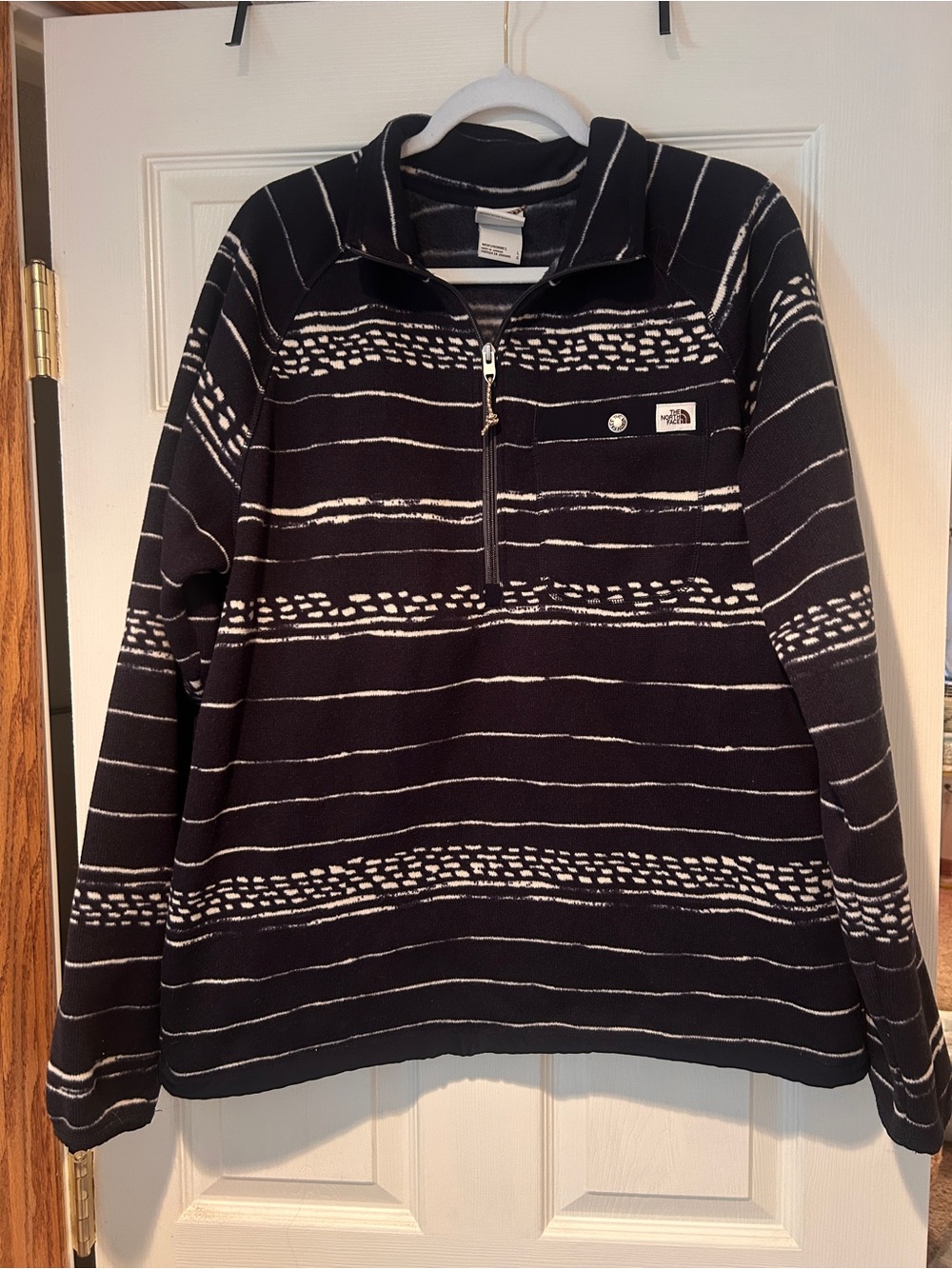 The North Face Navy & White Striped Half-Zip Fleece Pullover - Men's